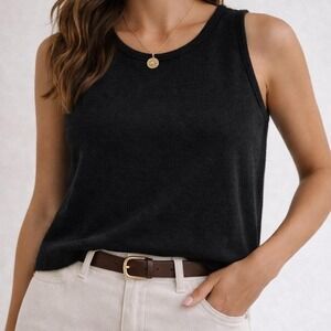 Lauren Ralph Lauren Silk Cashmere Tank Top Black Cropped Size Small